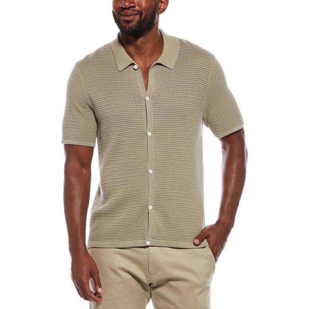 Madewell Mens  Open Stitch Button Up Polo Sweater, Pink